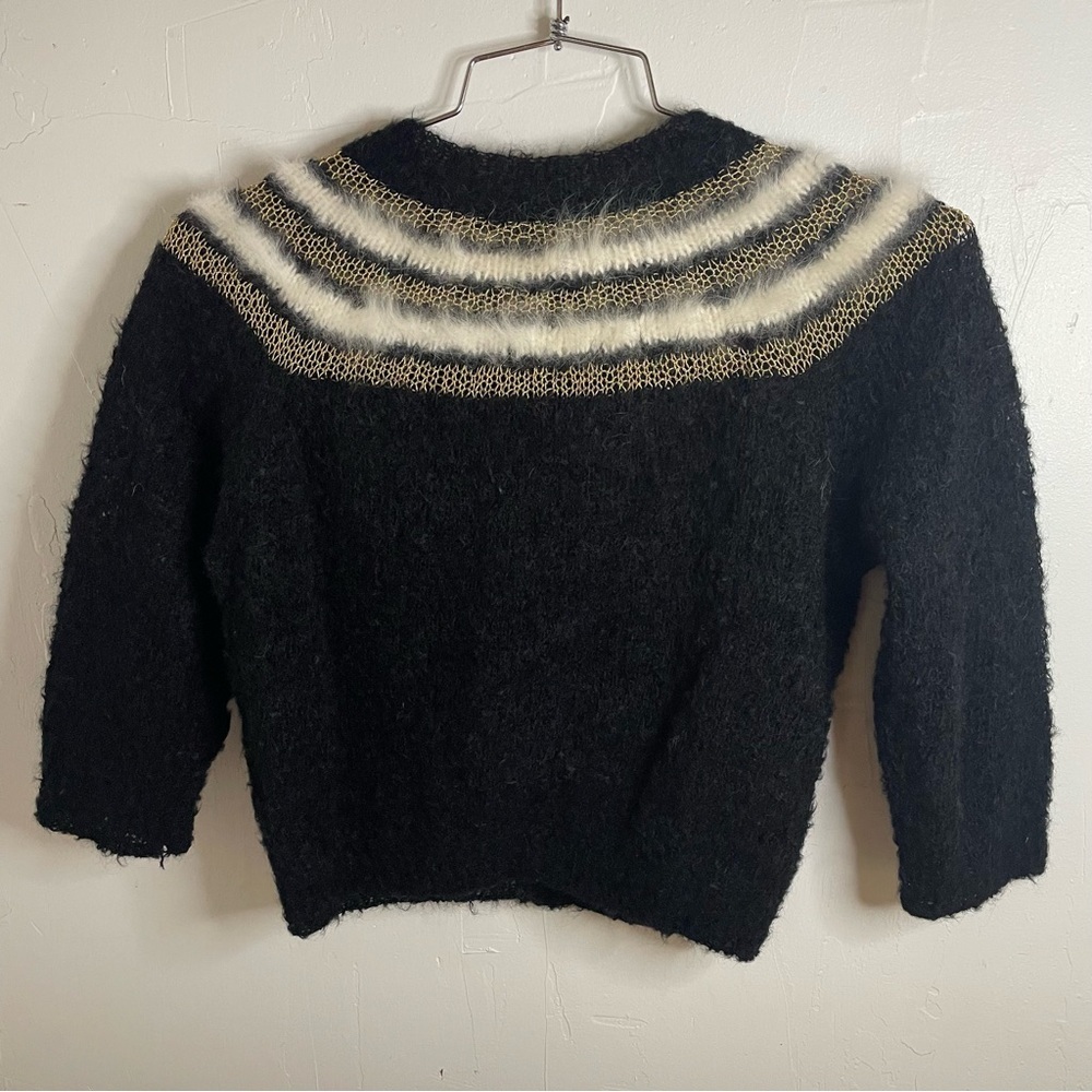 Vintage 1950s Black and Gold Cropped Hand Knit Cardigan - Picture 2 of 10
